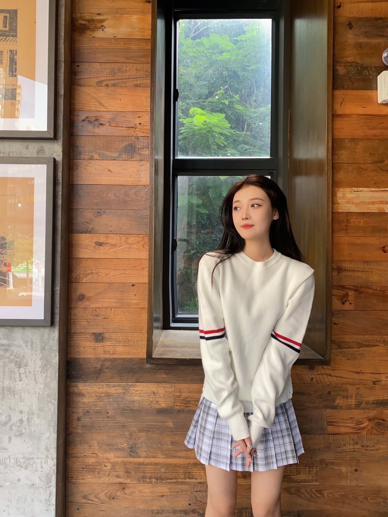 Thom Browne Classic Dual Sleeve Stripe Crewneck Sweater White view