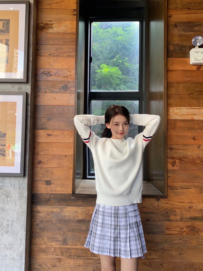 Thom Browne Classic Dual Sleeve Stripe Crewneck Sweater White view