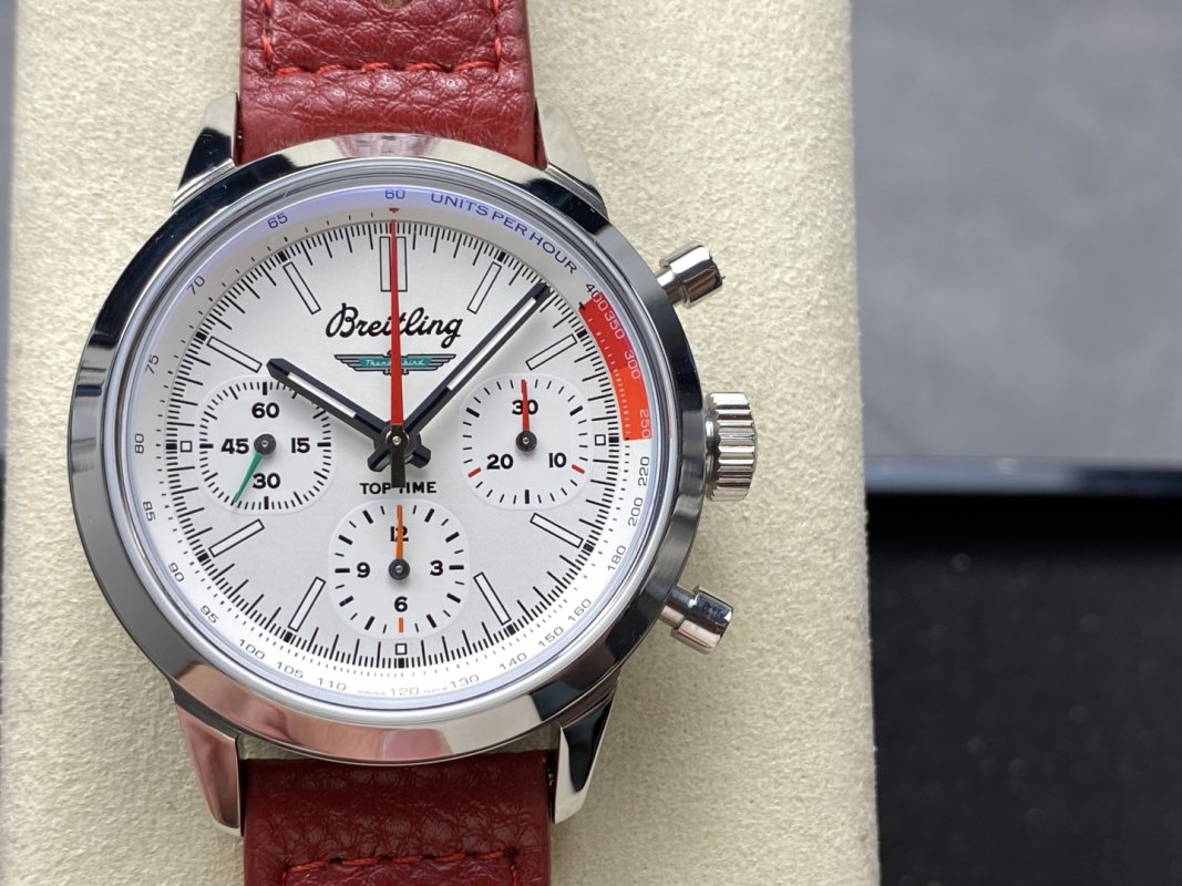 Breitling Top Time Chronograph White Dial Red Leather