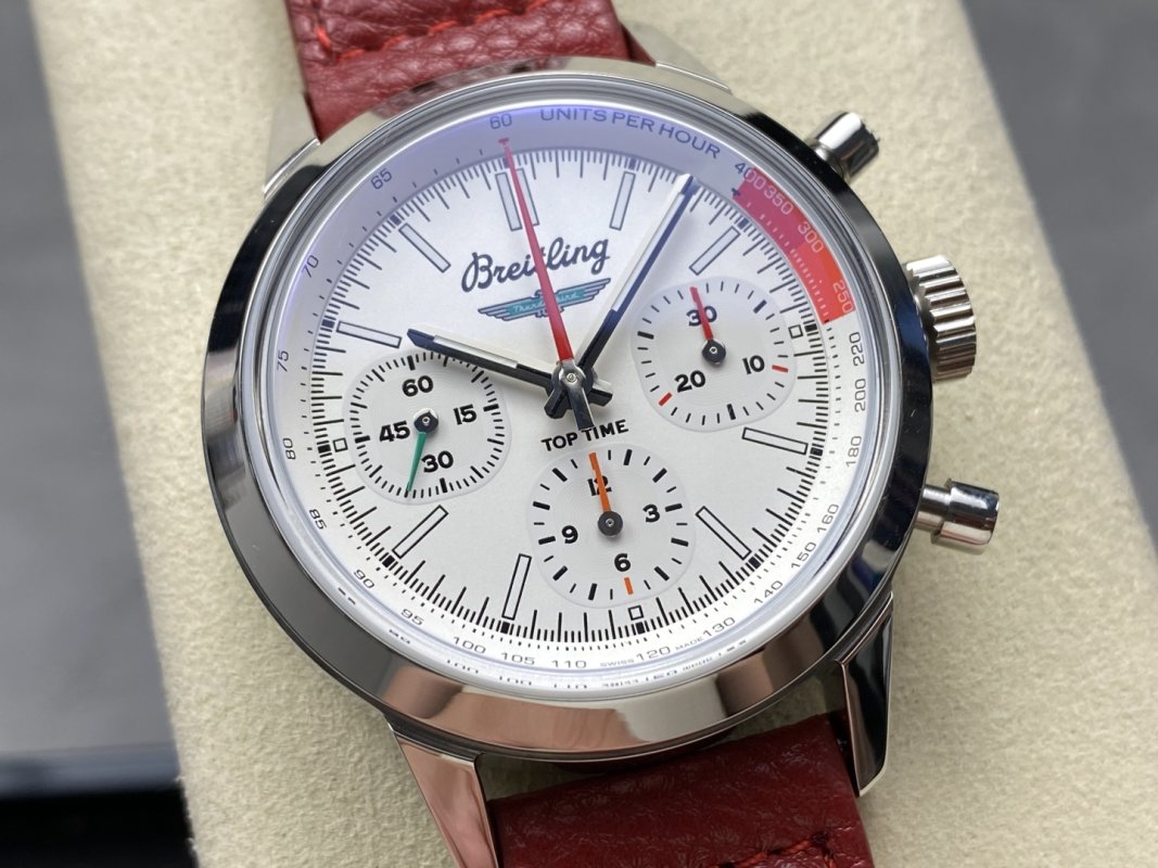 Breitling Top Time Chronograph White Dial Red Leather view