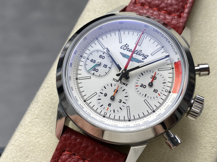 Breitling Top Time Chronograph White Dial Red Leather view 3