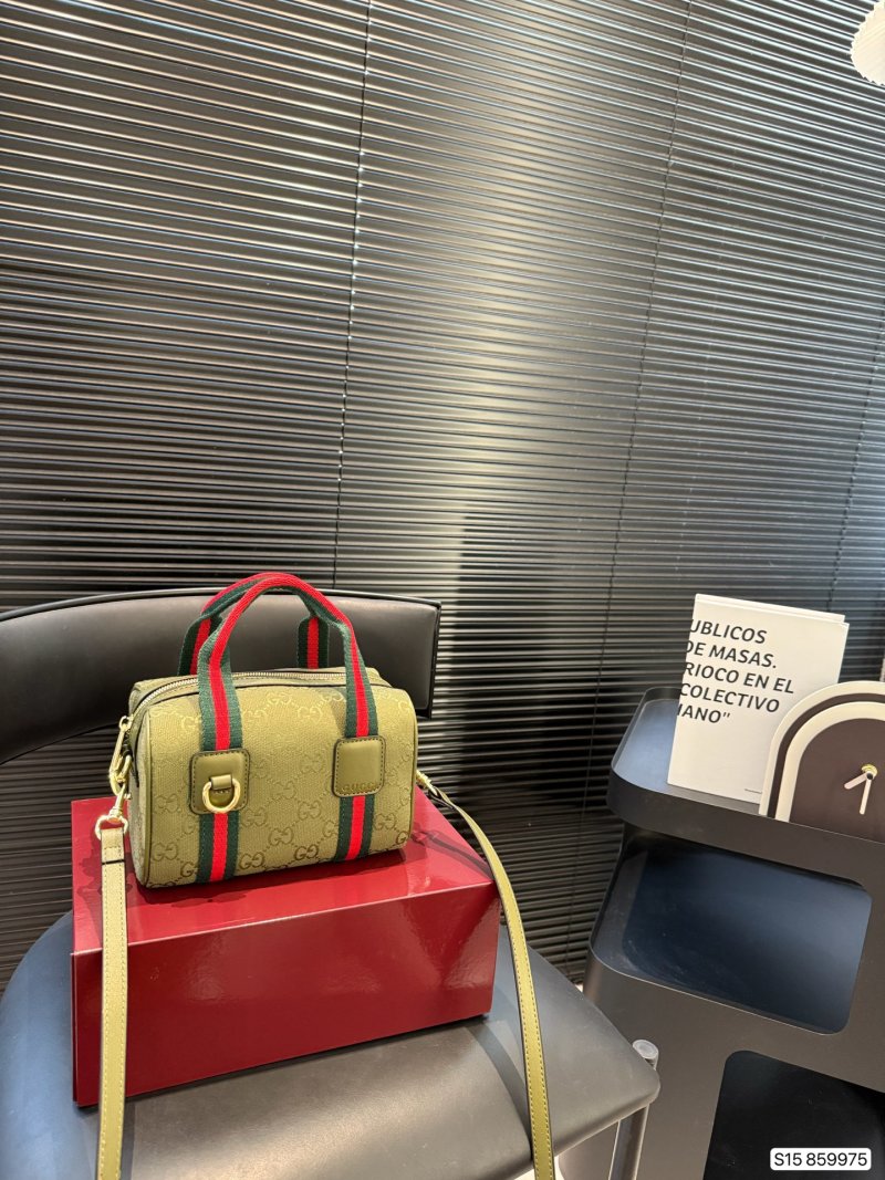 Gucci Boston Pillow Bag Beige Red Web Strap
