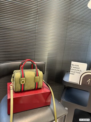 Gucci Boston Pillow Bag Beige Red Web Strap