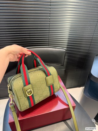 Gucci Boston Pillow Bag Beige Red Web Strap view 2