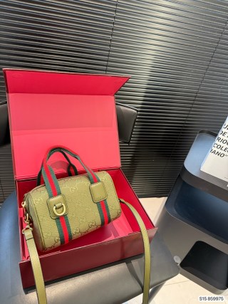 Gucci Boston Pillow Bag Beige Red Web Strap view 3