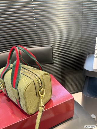Gucci Boston Pillow Bag Beige Red Web Strap view 4