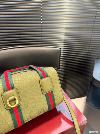 Gucci Boston Pillow Bag Beige Red Web Strap view 7