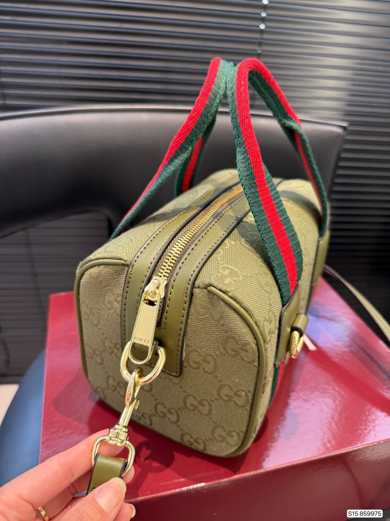 Gucci Boston Pillow Bag Beige Red Web Strap view