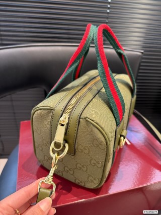 Gucci Boston Pillow Bag Beige Red Web Strap view 8