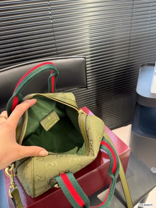 Gucci Boston Pillow Bag Beige Red Web Strap view 9
