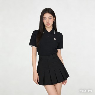 Moncler Black Polo Shirt with Striped Trim view 7