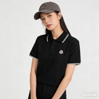 Moncler Black Polo Shirt with Striped Trim view 8