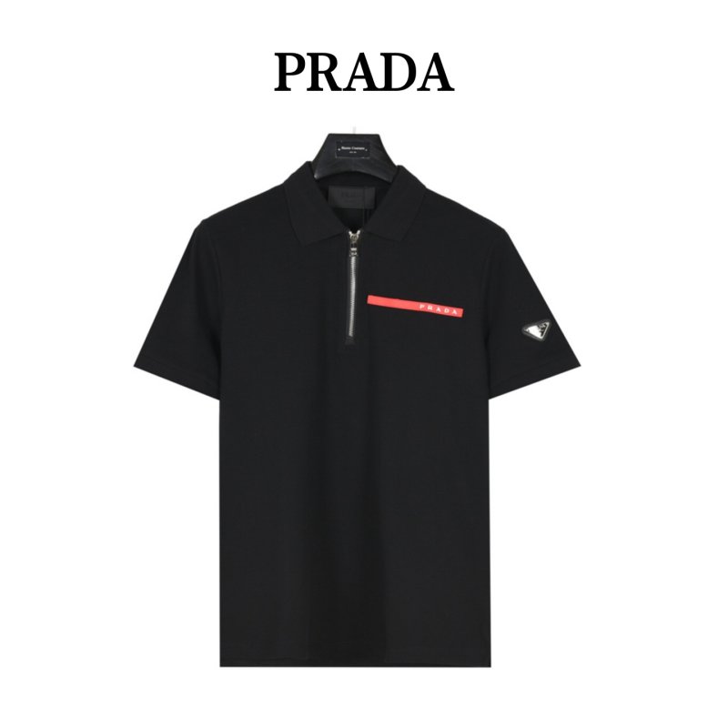 Black Oversized Polo Shirt with Red Accent Stripe view