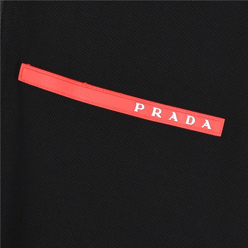 Black Oversized Polo Shirt with Red Accent Stripe view