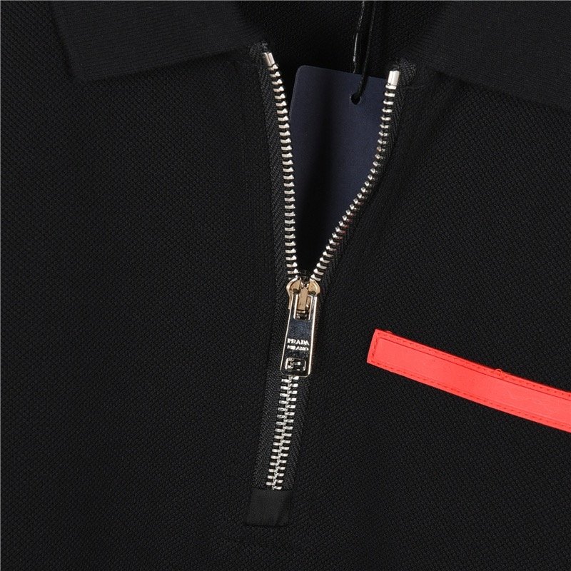 Black Oversized Polo Shirt with Red Accent Stripe view