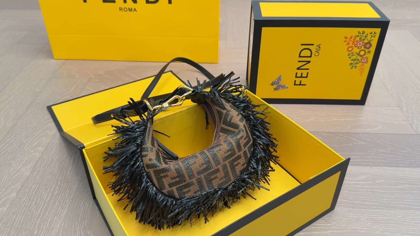 Fendi FF Monogram Hobo Bag Brown Black Fringe