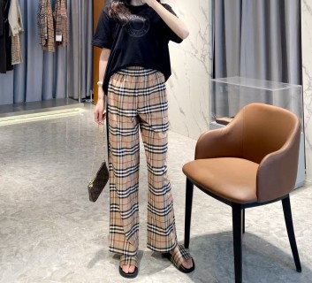 Burberry Check Plaid Wide-Leg Trousers Beige view 2