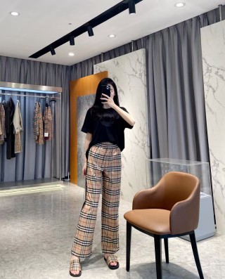 Burberry Check Plaid Wide-Leg Trousers Beige view 3