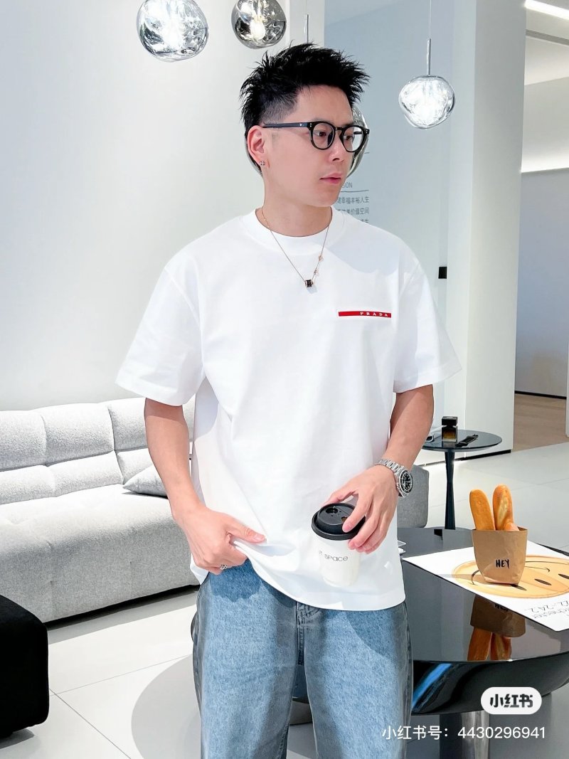 Classic White Short Sleeve T-Shirt with Red Bar Detail view