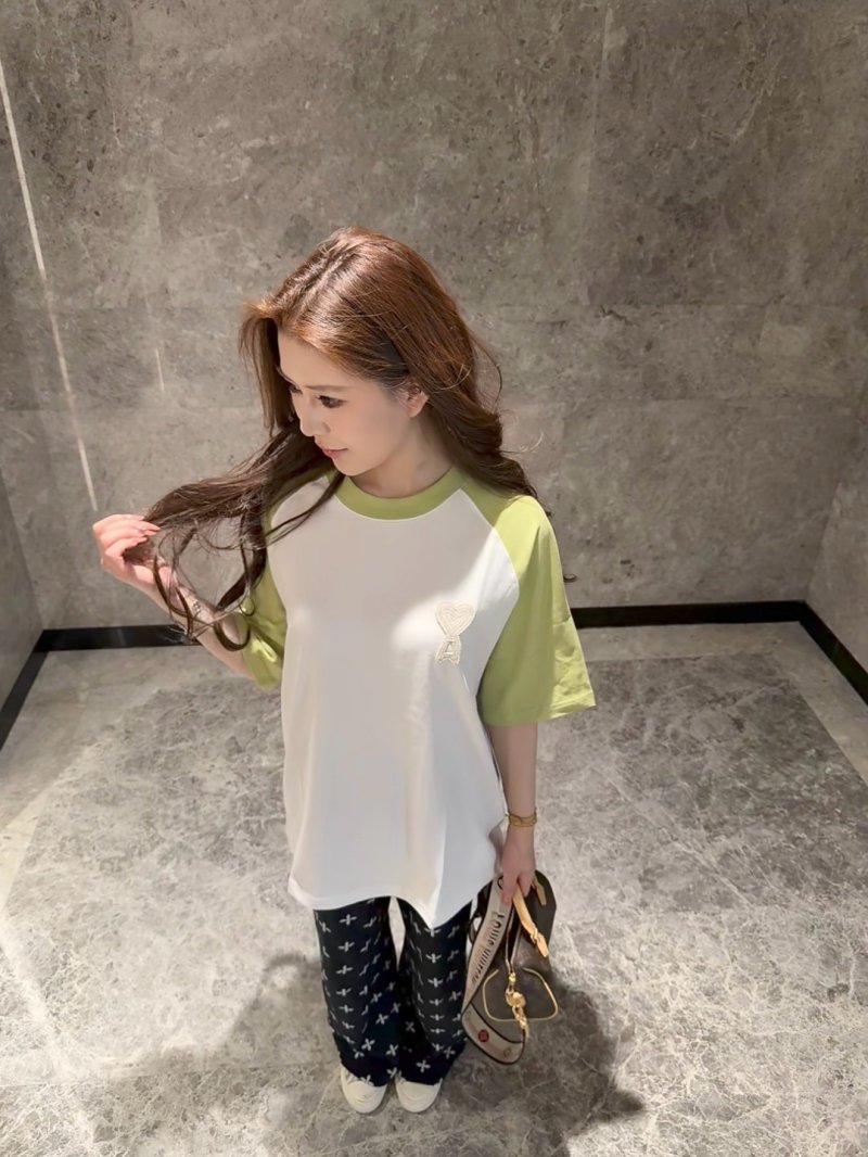 Lime Green & White Colour-Block Short Sleeve T-Shirt