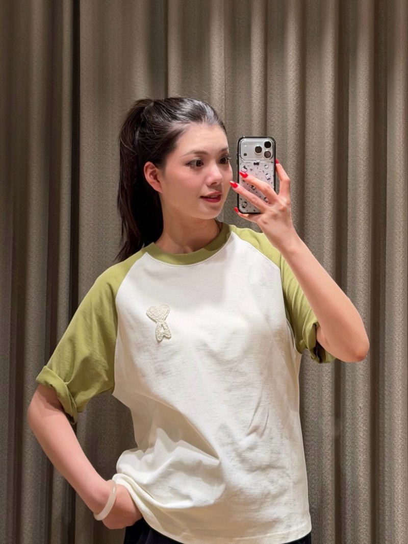 Lime Green & White Colour-Block Short Sleeve T-Shirt view