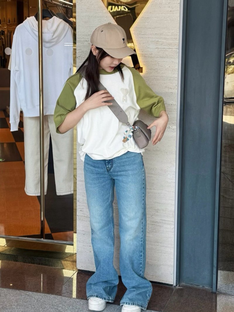 Lime Green & White Colour-Block Short Sleeve T-Shirt view
