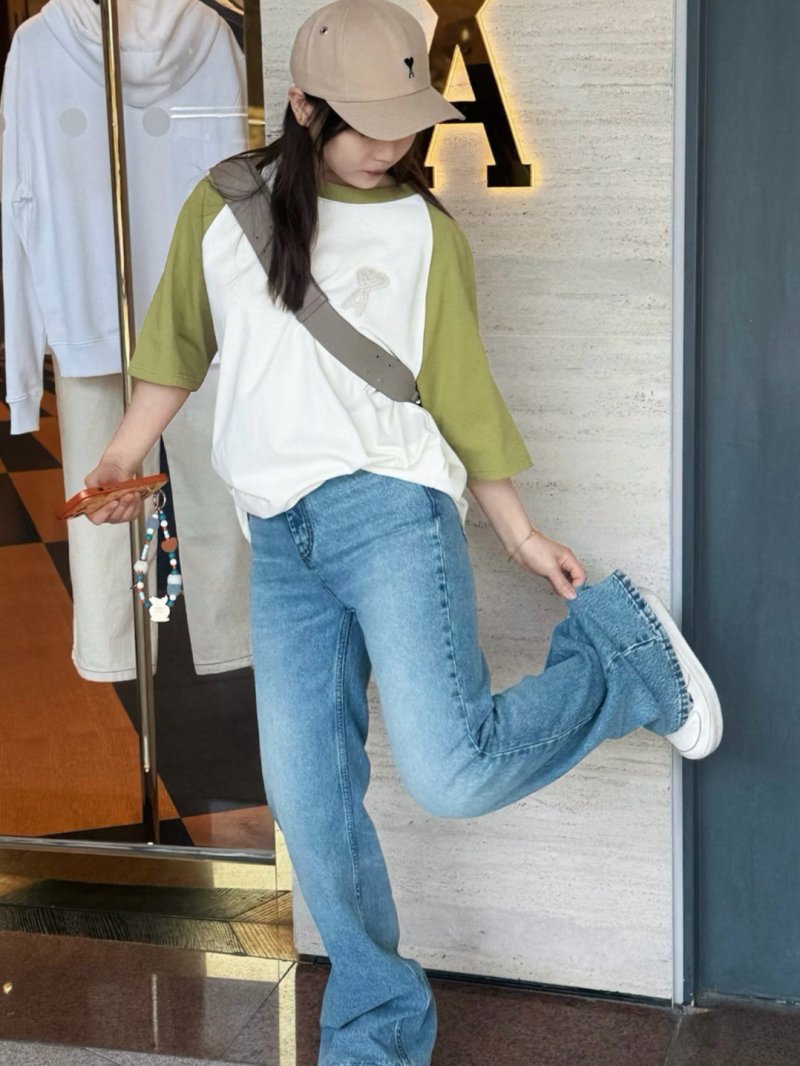 Lime Green & White Colour-Block Short Sleeve T-Shirt view