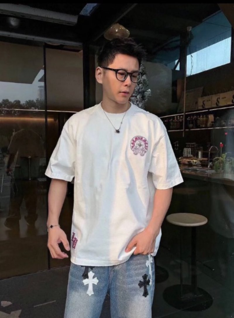 Chrome Hearts White T-Shirt with Purple Cross Print