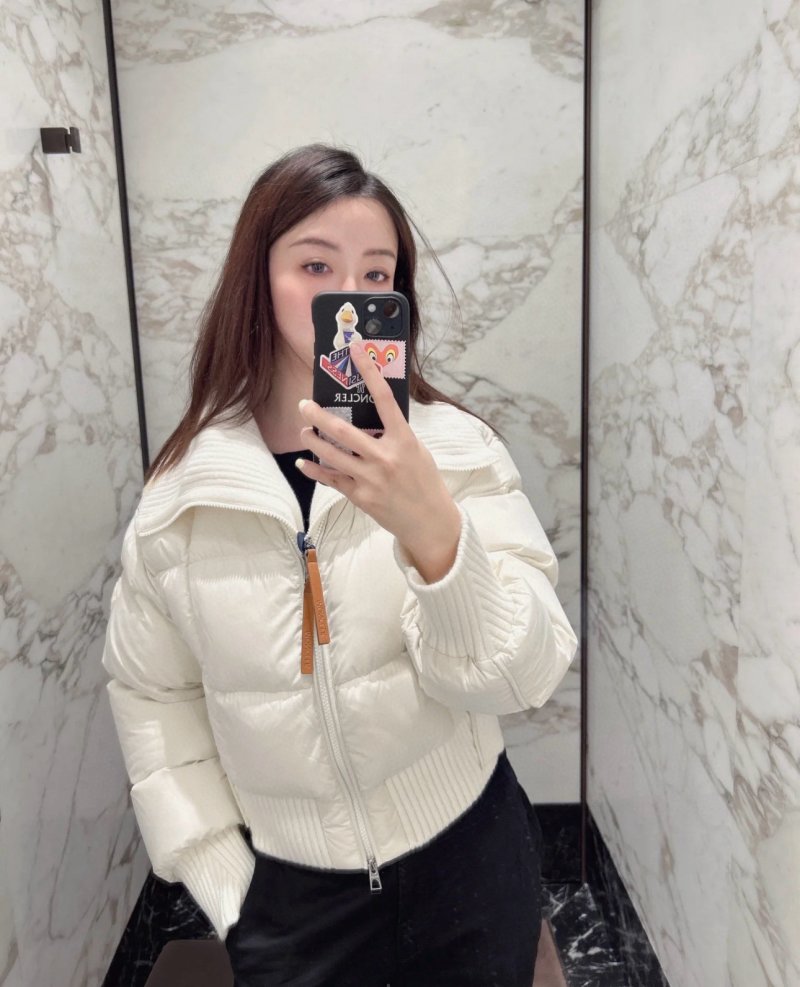 Women's Cream Puffer Down Jacket with Ribbed Collar view
