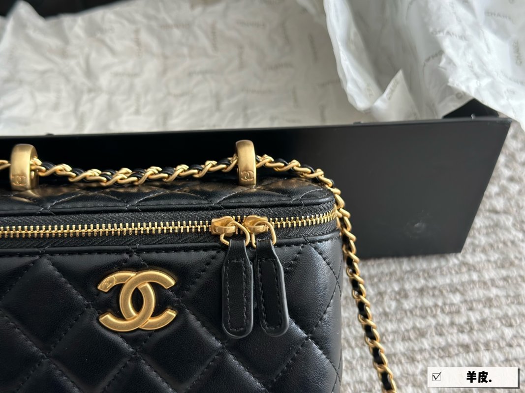 Chanel Black Quilted Vanity Case Box Bag with Gold Chain Strap view