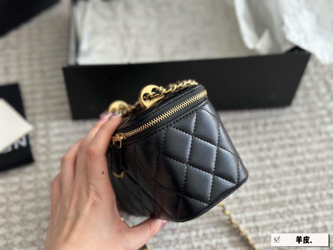 Chanel Black Quilted Vanity Case Box Bag with Gold Chain Strap view