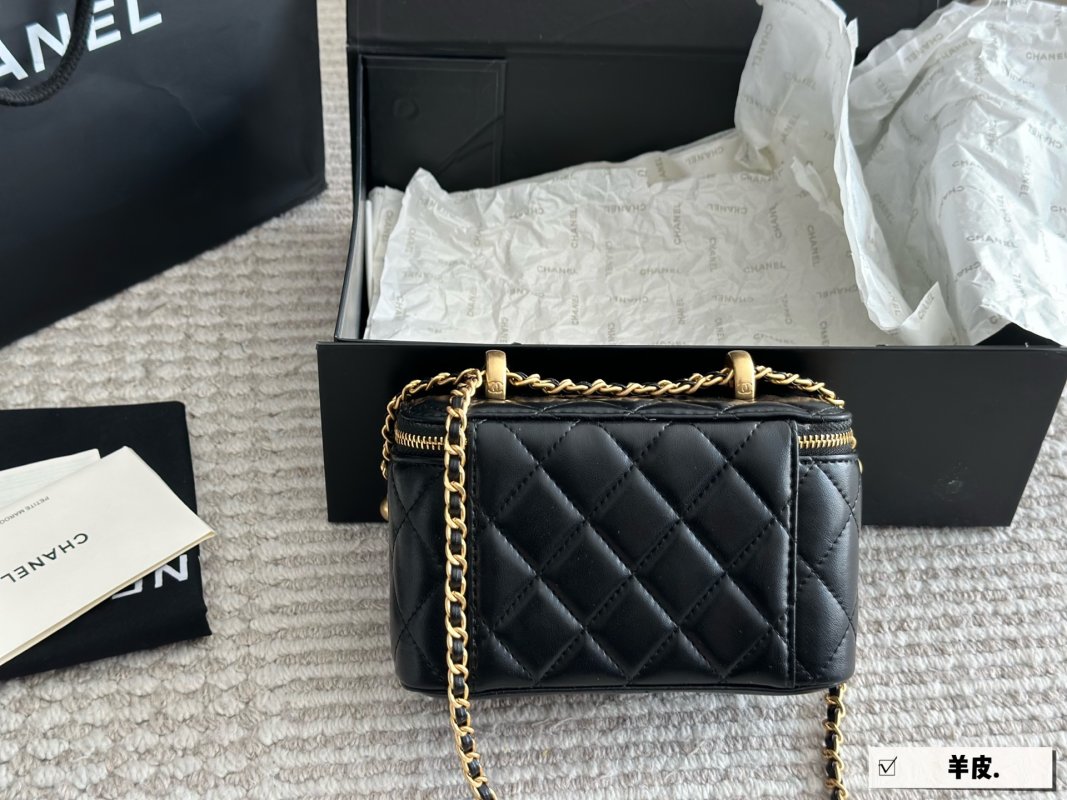 Chanel Black Quilted Vanity Case Box Bag with Gold Chain Strap view