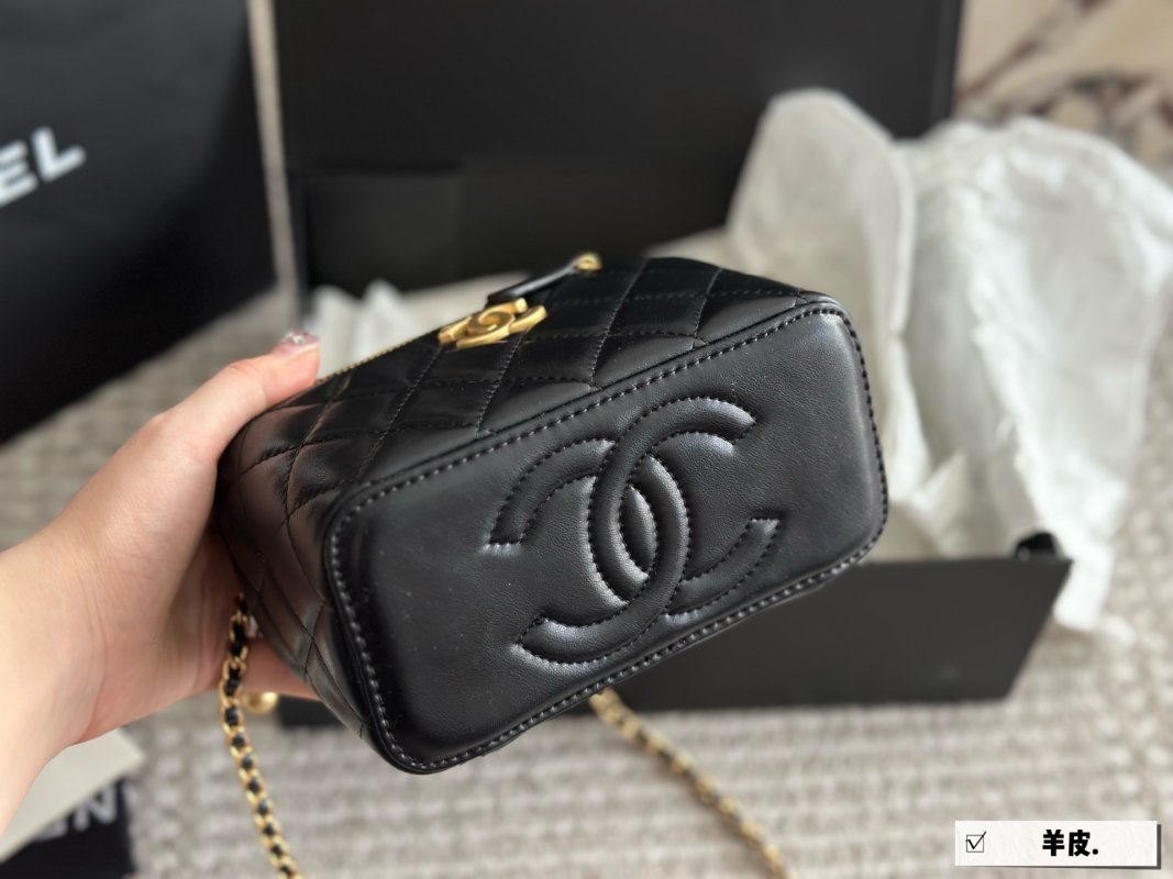Chanel Black Quilted Vanity Case Box Bag with Gold Chain Strap view