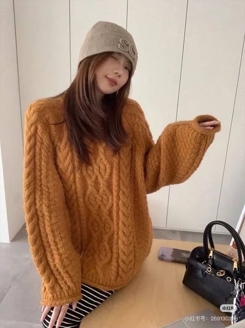 Oversized Cable Knit Sweater Mustard Yellow