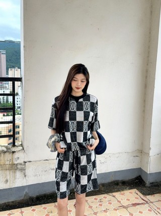 Black & White Checkerboard Knit Shorts view 2