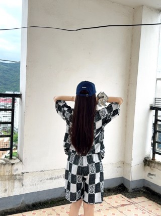 Black & White Checkerboard Knit Shorts view 3