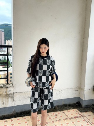 Black & White Checkerboard Knit Shorts view 4
