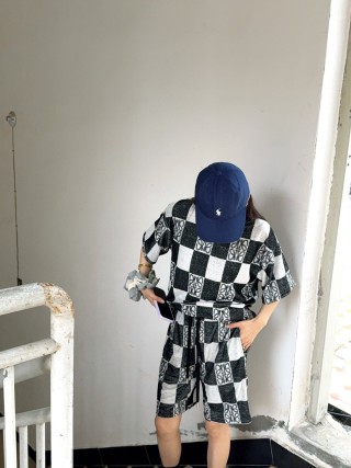 Black & White Checkerboard Knit Shorts view 5
