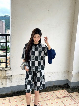 Black & White Checkerboard Knit Shorts view 6