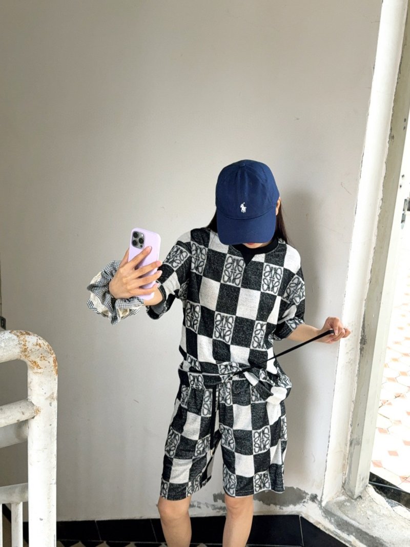 Black & White Checkerboard Knit Shorts view
