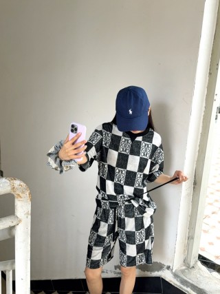 Black & White Checkerboard Knit Shorts view 7