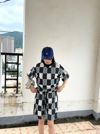 Black & White Checkerboard Knit Shorts view 8