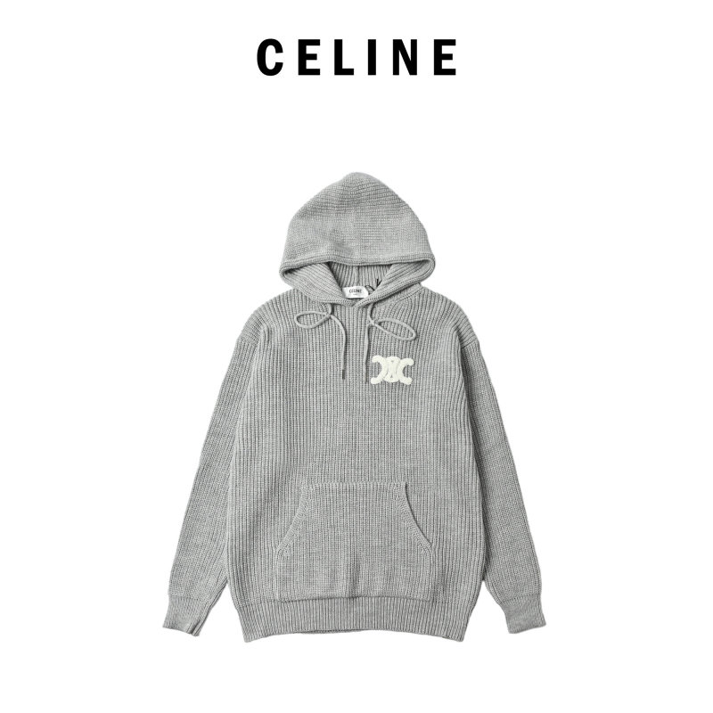 Grey Ribbed Knit Hoodie with Embroidered Logo view