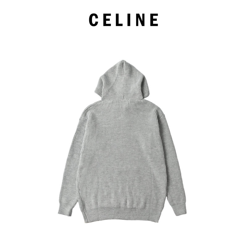 Grey Ribbed Knit Hoodie with Embroidered Logo view