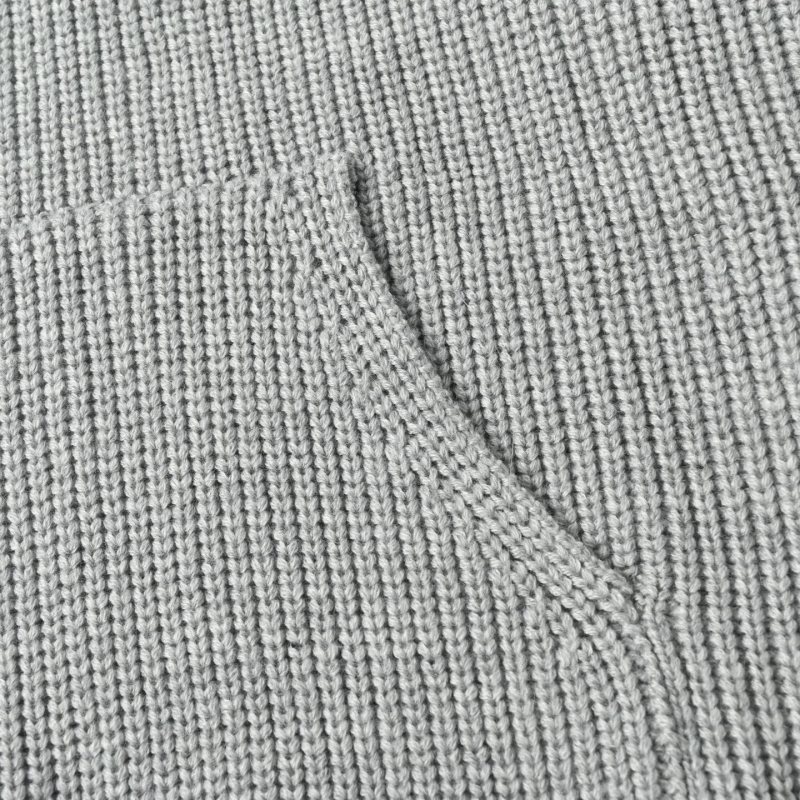 Grey Ribbed Knit Hoodie with Embroidered Logo view