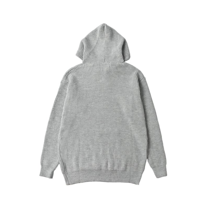 Grey Ribbed Knit Hoodie with Embroidered Logo view