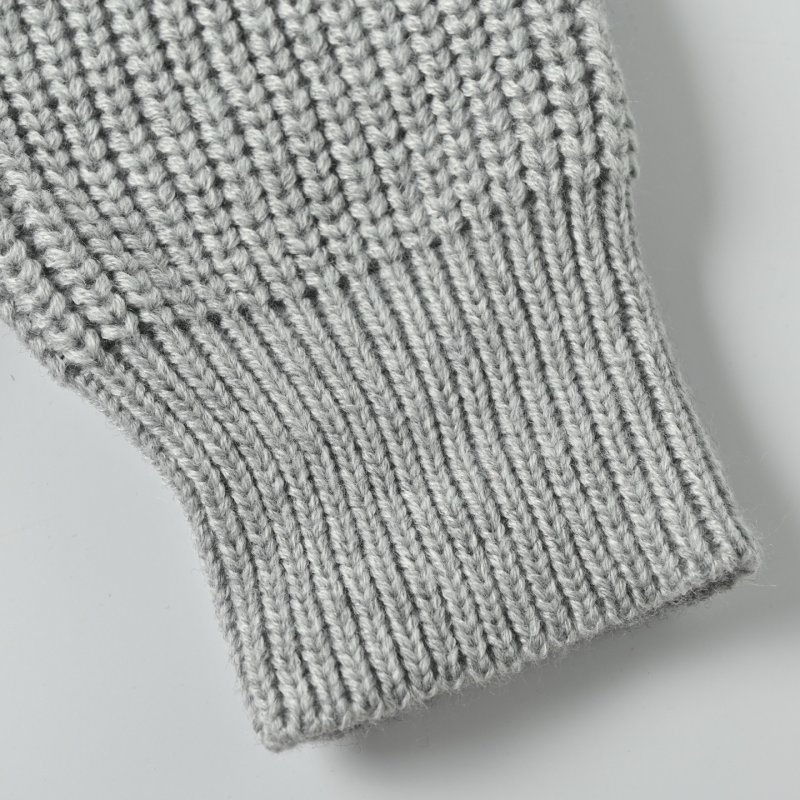 Grey Ribbed Knit Hoodie with Embroidered Logo view