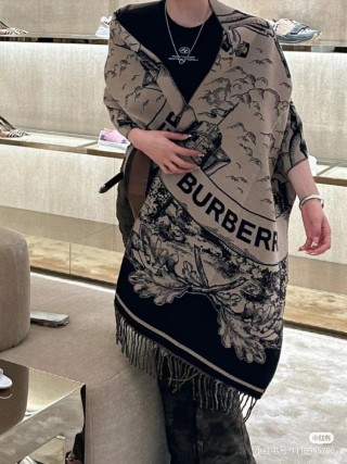 Burberry Beige Map Double-Sided Fringe Long Scarf view 2