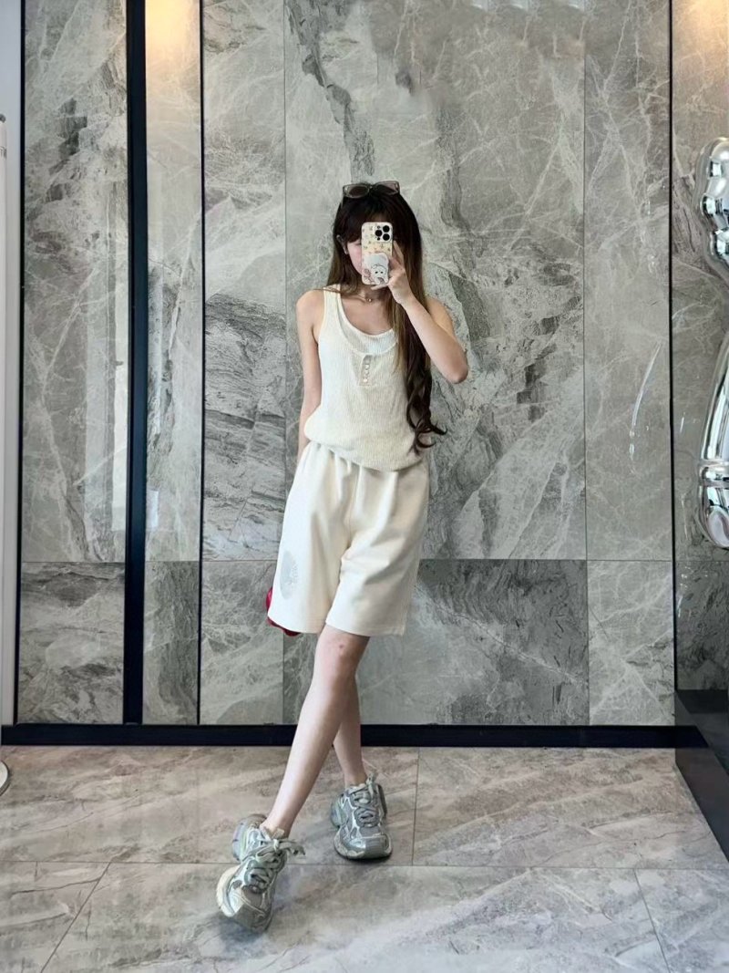 Cream Ribbed Tank & Wide-Leg Shorts Set