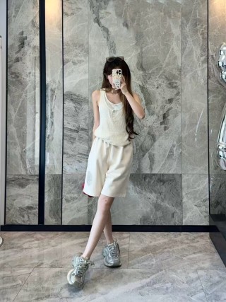 Cream Ribbed Tank & Wide-Leg Shorts Set